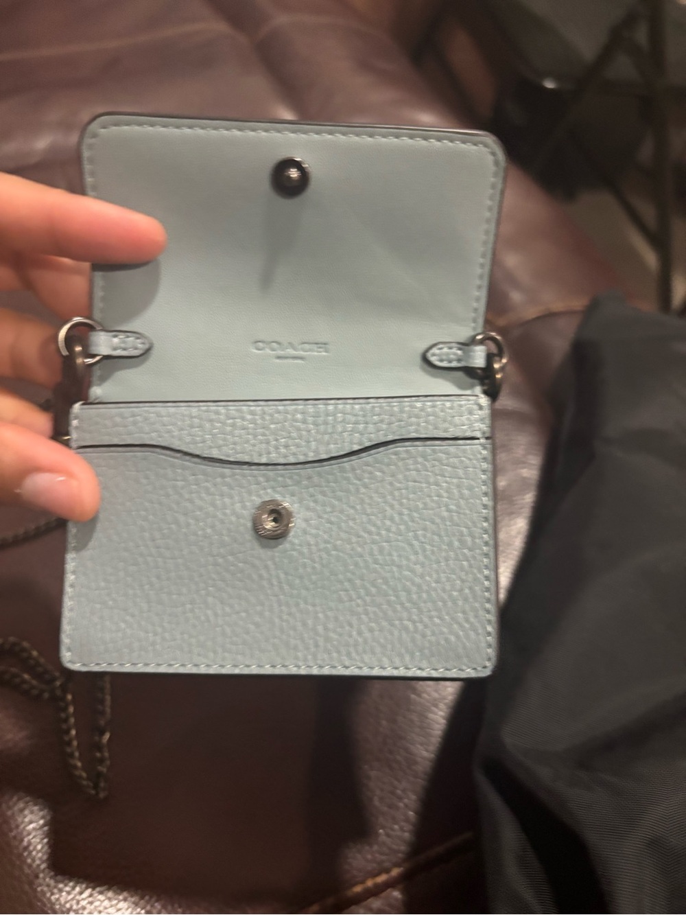 Coach Half Flap Leather Mini Card Case Crossbody Should Bag in Light Blue - Picture 2 of 2